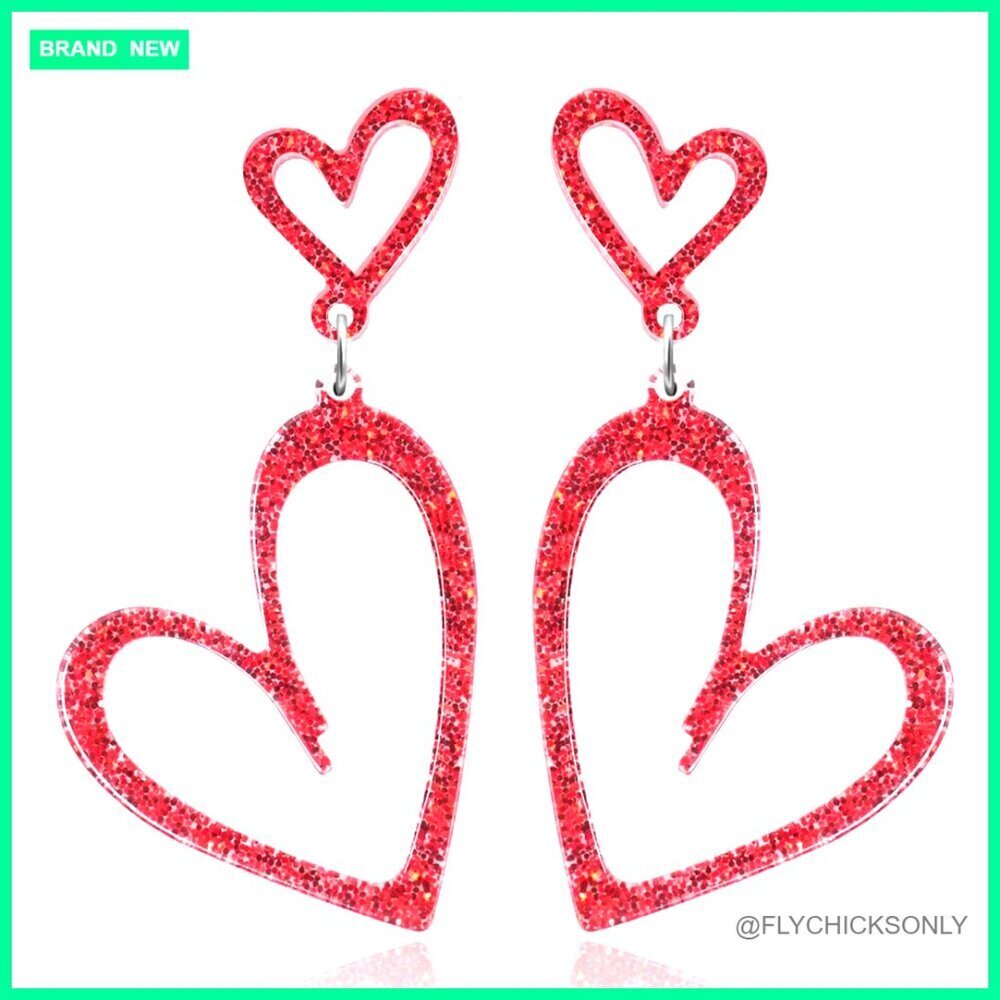 Double Heart Dangle Earrings Stainless Steel Post Acrylic Drop